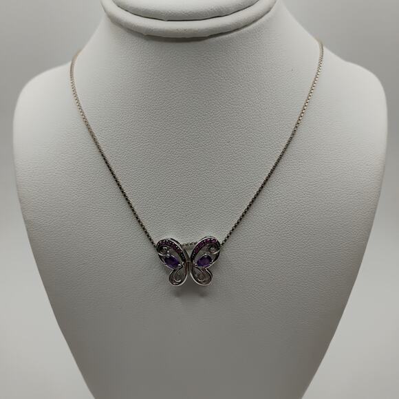 Amethyst Butterfly Pendant on 18-inch Box Chain - Picture 1 of 5